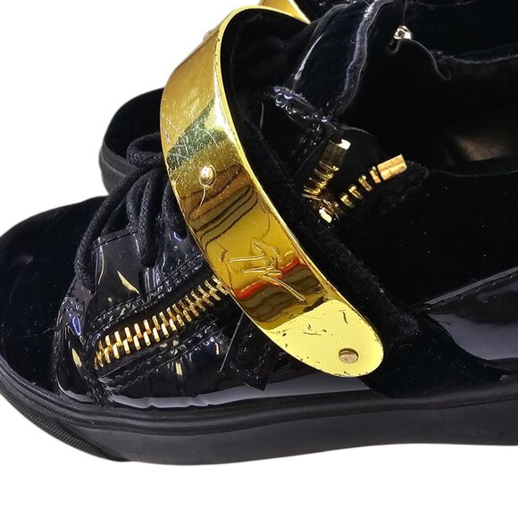 Giuseppe Zanotti Mens Metal Strap Low Top Velvet Shoes, Black, Gold, Sz 40 /US 7 - Picture 6 of 10